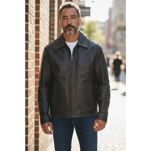 VTG Eddie Bauer Men's XL Tall Brown Distressed Full Zip Leather Jacket Lined